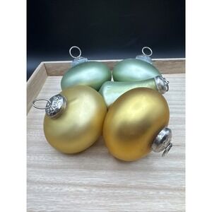 Christmas‎ Tree Ornaments Kugel Style Frosted Glass Silver Set 5 Lot Green Gold